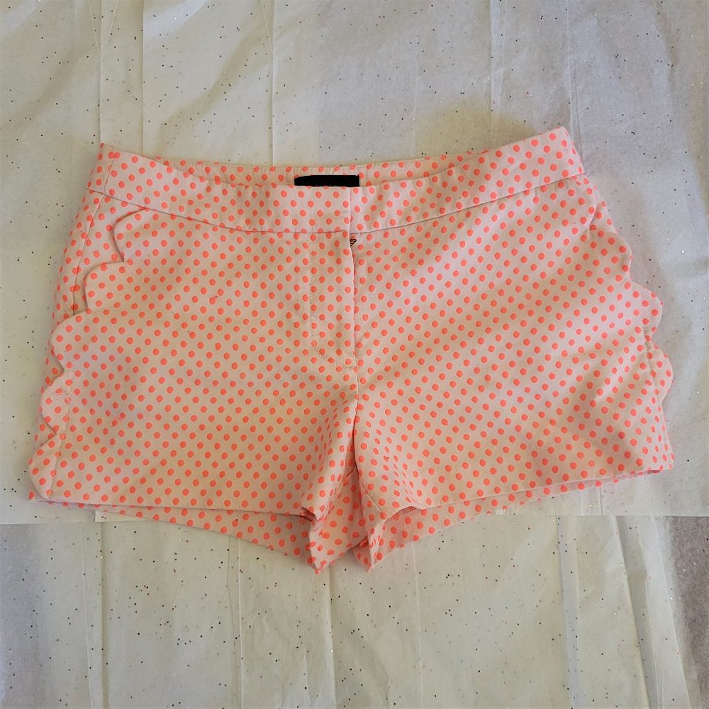 J. CREW Scallop Pocket Orange Polka Dot Shorts 8